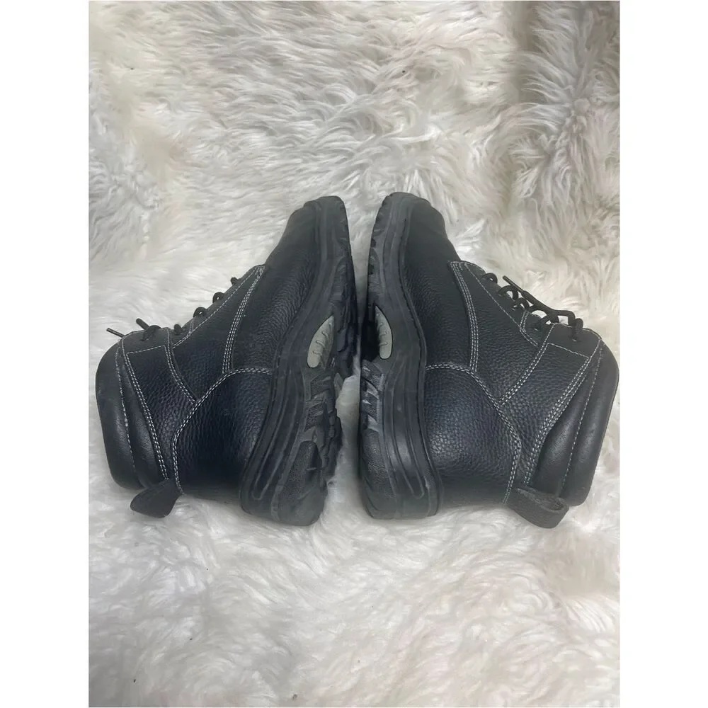 Skechers Men’s steel toe work leather Black Lace-Up Work Boots SZ 12